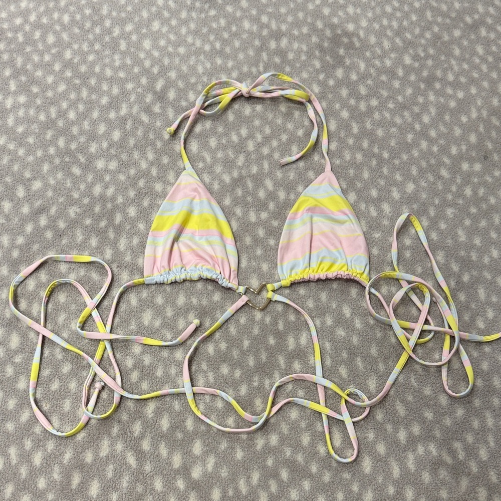 Frankie's Bikinis Tatum Triangle String Top in Summer Stripe - Picture 2 of 6